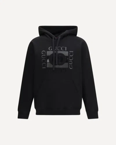 Gucci Men Black Sweatshirt With Hood With Drawstring And Front Logo In Cotton Man In Multi