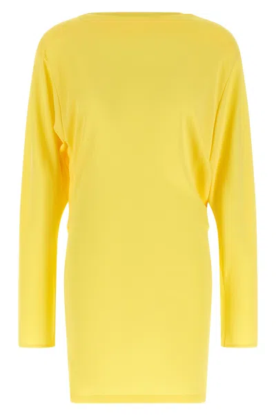 Jacquemus Flowing Viscose Jersey Dress With Embroidered Detailing In Yellow