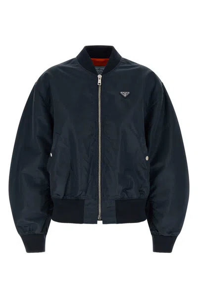 Prada Twill Bomber Jacket In Blue