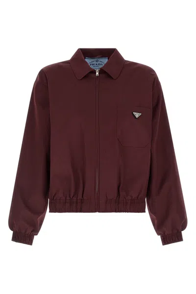 Prada Grape Poplin Jacket In Burgundy