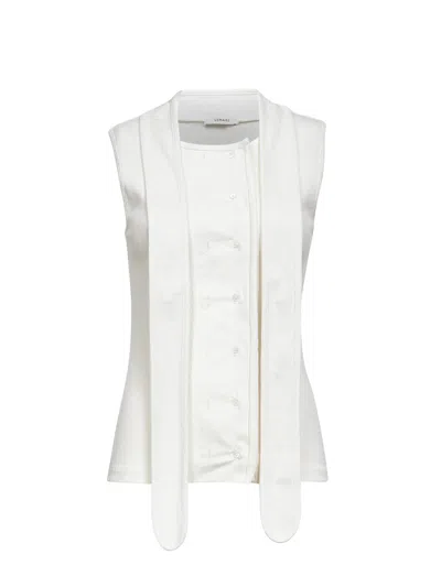 Lemaire Tie-neck Ribbed Stretch-cotton And Linen-blend Jersey Top In White