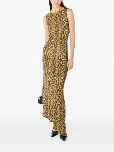 Marine Serre Python-print Asymmetrical Dress In Brown