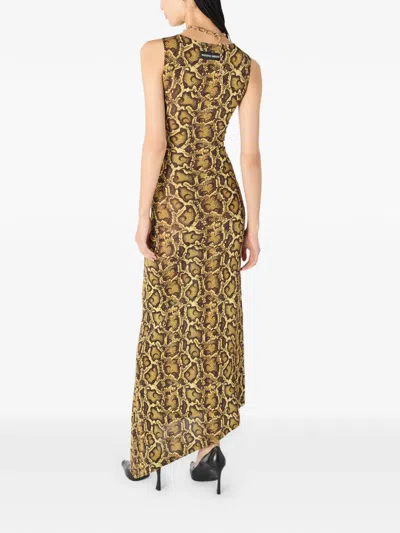 Marine Serre Python-print Asymmetrical Dress In Brown