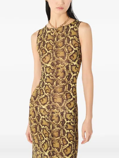 Marine Serre Python-print Asymmetrical Dress In Brown