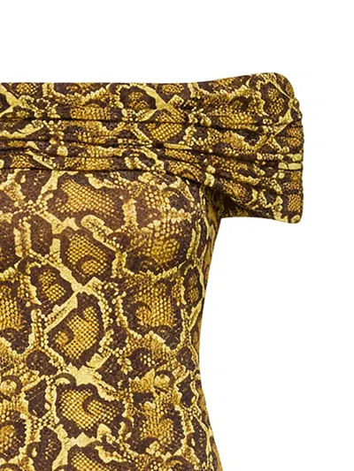 Marine Serre Draped Python-printed Blouse In Yellow