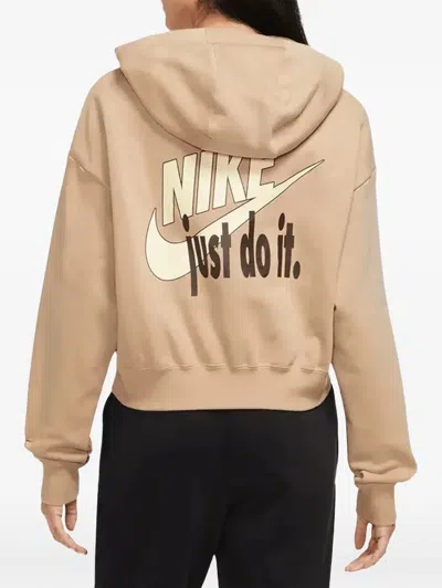 Nike Oversized Cropped Pullover Hoodie In Neutral
