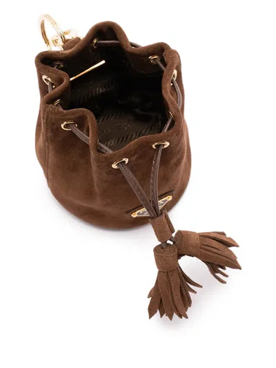 Prada Mini Icon Suede Keychain Charm In Brown