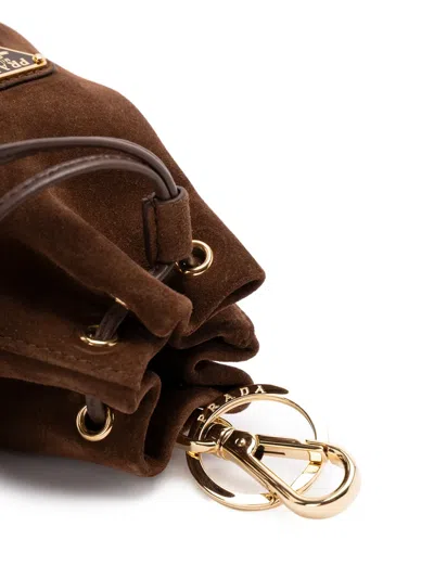 Prada Mini Icon Suede Keychain Charm In Brown