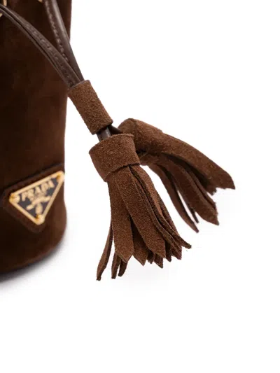 Prada Mini Icon Suede Keychain Charm In Brown