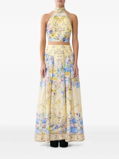 Camilla Halter Tie Back Top In Yellow