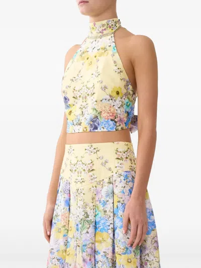 Camilla Halter Tie Back Top In Yellow