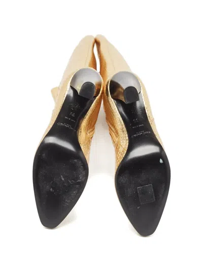Pre-owned Saint Laurent 110mm Python-embossed Leather Boots In Gold