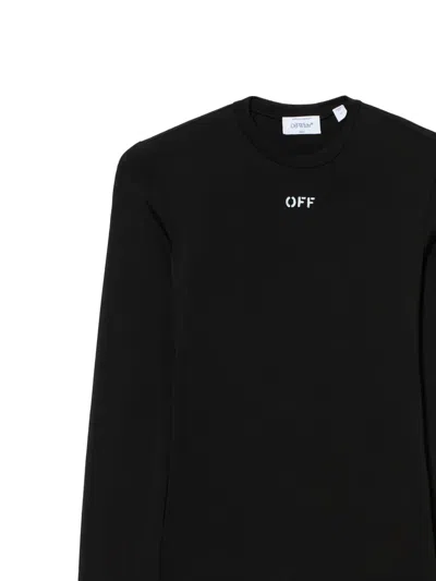 Off-white Fitted Long Sleeve Ribbed Crop T-shirt In Black