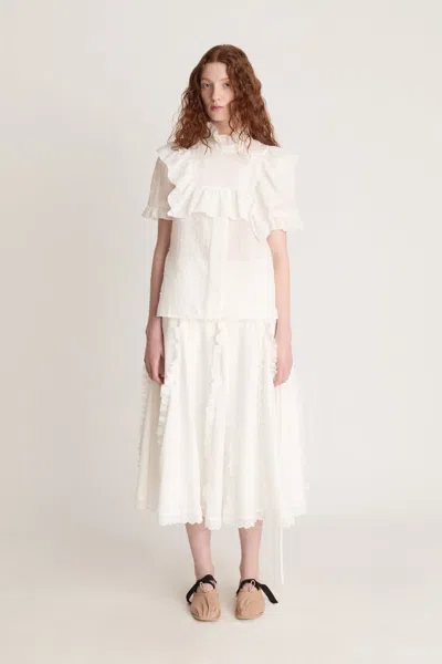 Lee Mathews Martha Ruffled Seersucker Blouse In White