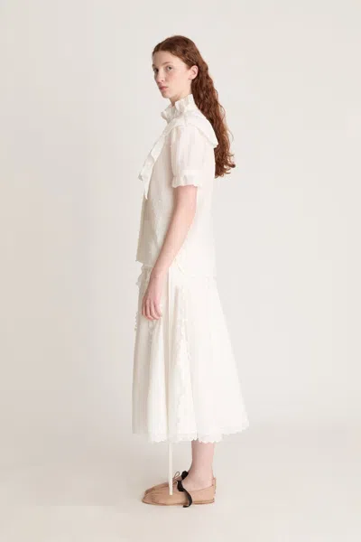 Lee Mathews Martha Ruffled Seersucker Blouse In White