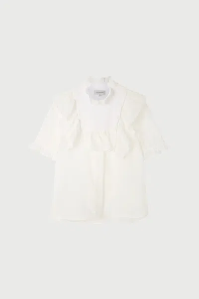 Lee Mathews Martha Ruffled Seersucker Blouse In White