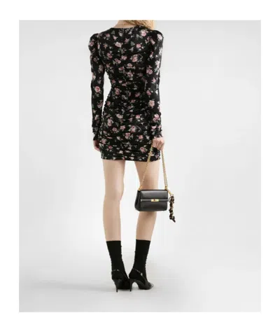 Dolce & Gabbana Black Dress With Floral Print And Side Draping In Silk Woman In Black