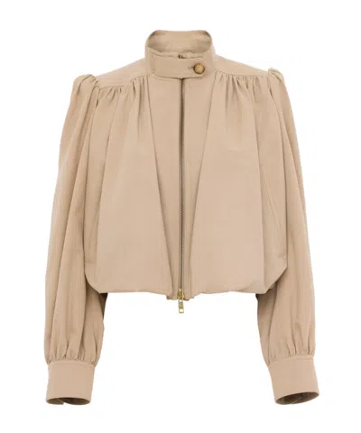 Chloé Women Beige Cropped Jacket With Gathered Shoulders In Cotton Woman In Brown