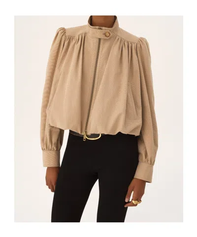 Chloé Women Beige Cropped Jacket With Gathered Shoulders In Cotton Woman In Brown