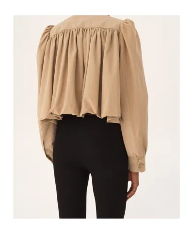Chloé Women Beige Cropped Jacket With Gathered Shoulders In Cotton Woman In Brown