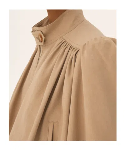 Chloé Women Beige Cropped Jacket With Gathered Shoulders In Cotton Woman In Brown