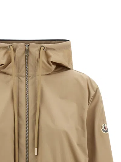 Moncler Cassiopea Hooded Polyester Jacket Drawstring Pockets In Brown