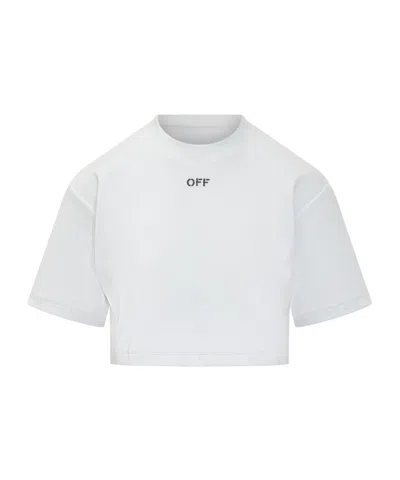 Off-white Crew Neck Boxy Cropped T-shirt In White