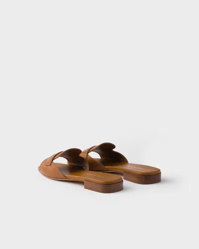 Prada Triangle-logo Leather Sandals In Brown