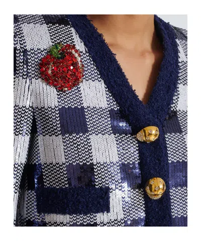 Balmain Cropped Jacket In Gingham Sequins In Blue