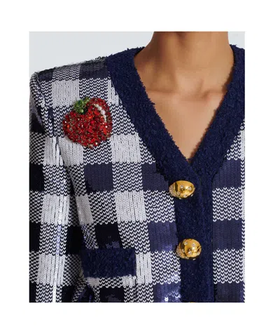 Balmain Cropped Jacket In Gingham Sequins In Blue
