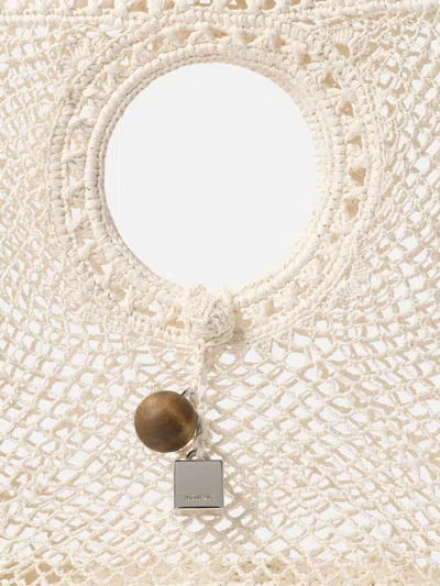 Jacquemus La Spiaggia Embellished Lace-raffia Bag In White