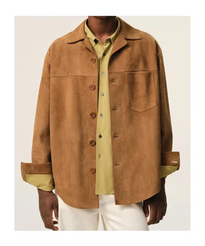 Ami Alexandre Mattiussi Suede Oversize Shirt Long Sleeves Chest Pocket In Brown