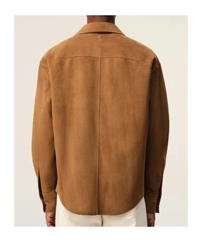 Ami Alexandre Mattiussi Suede Oversize Shirt Long Sleeves Chest Pocket In Brown