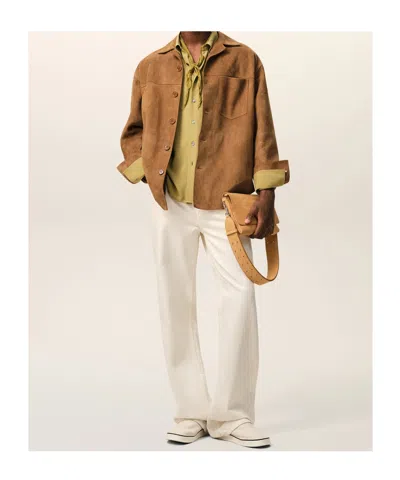 Ami Alexandre Mattiussi Suede Oversize Shirt Long Sleeves Chest Pocket In Brown