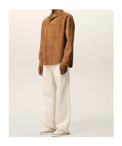 Ami Alexandre Mattiussi Suede Oversize Shirt Long Sleeves Chest Pocket In Brown