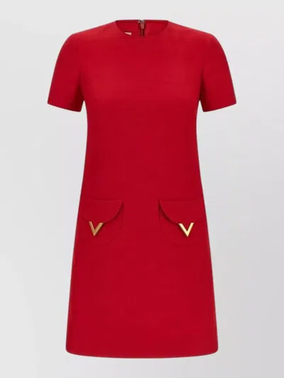 Valentino Womens Paris Pocket-front Short-sleeve Wool-blend Midi Dress In Red