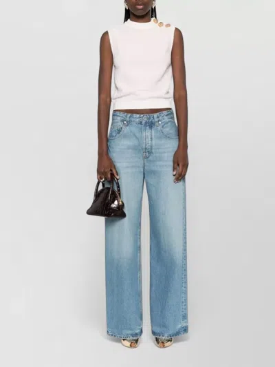 Balmain Knit Top Button Detail Sleeveless Round Neck In White