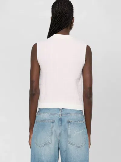 Balmain Knit Top Button Detail Sleeveless Round Neck In White