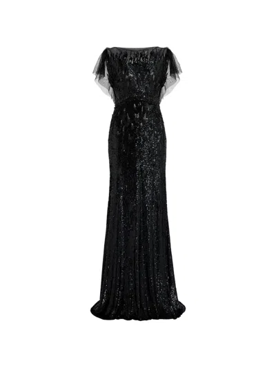Jenny Packham Bonnie Sequin-embellished Tulle Dress In Black