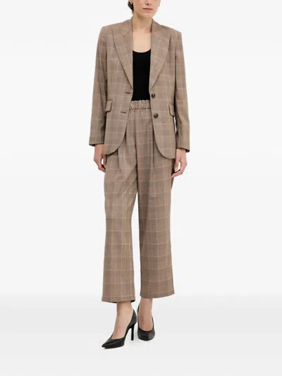 Sisley Paris Elasticated Checked Cropped Trousers In Blue