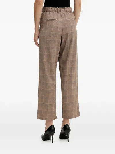 Sisley Paris Elasticated Checked Cropped Trousers In Blue
