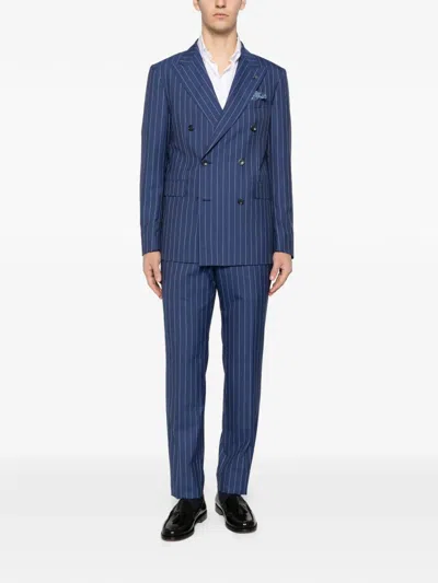 Tagliatore Double-breasted Tailored Suit With Unique Pattern In Blue