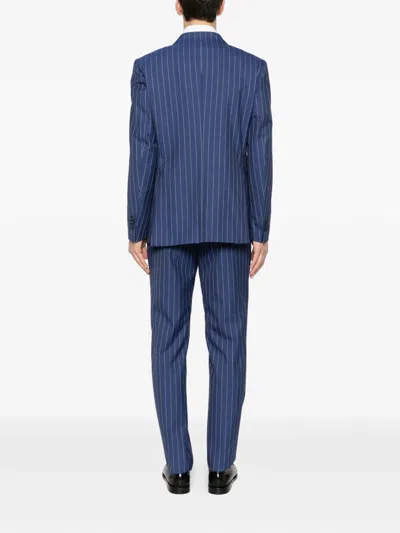 Tagliatore Double-breasted Tailored Suit With Unique Pattern In Blue