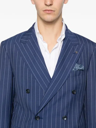 Tagliatore Double-breasted Tailored Suit With Unique Pattern In Blue