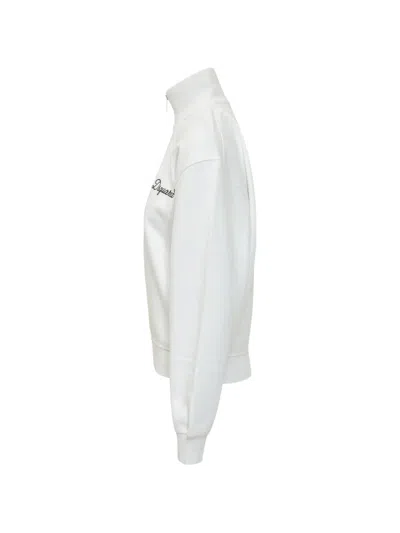 Dsquared2 White Logo Mock Collar Sweatshirt In White