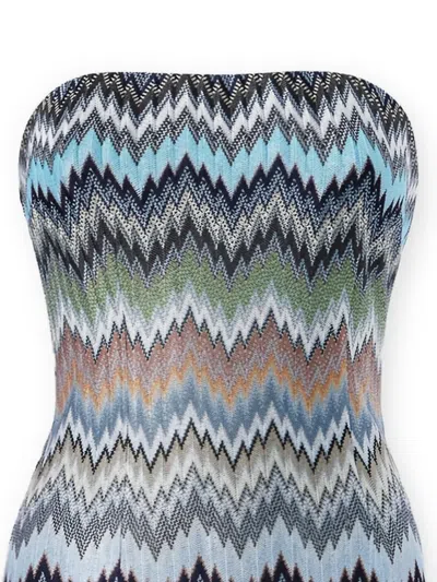 Missoni Strapless Striped Crochet-knit Mini Dress In Blue