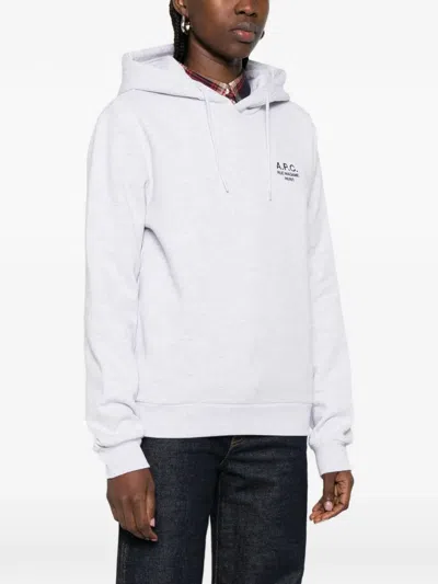 A.p.c. Light Grey Pullover Hoodie With Drawstring Detail In White
