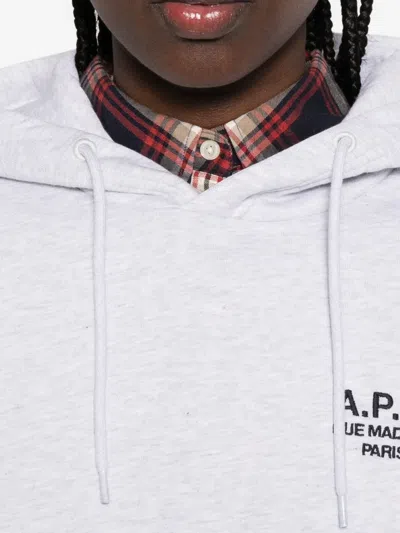 A.p.c. Light Grey Pullover Hoodie With Drawstring Detail In White