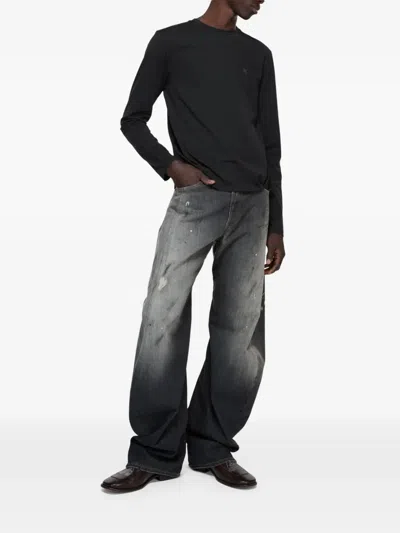 Acne Studios Crew Neck Sweater Knitwear Black In Animal Print