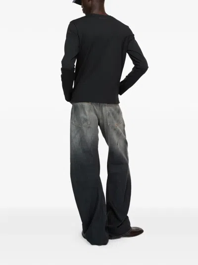 Acne Studios Crew Neck Sweater Knitwear Black In Animal Print
